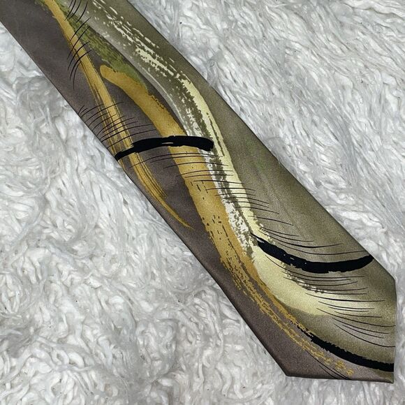 J. Garcia Tie Capillaries Collection 52 Fifty-Two Gold 100% Silk - Picture 1 of 3
